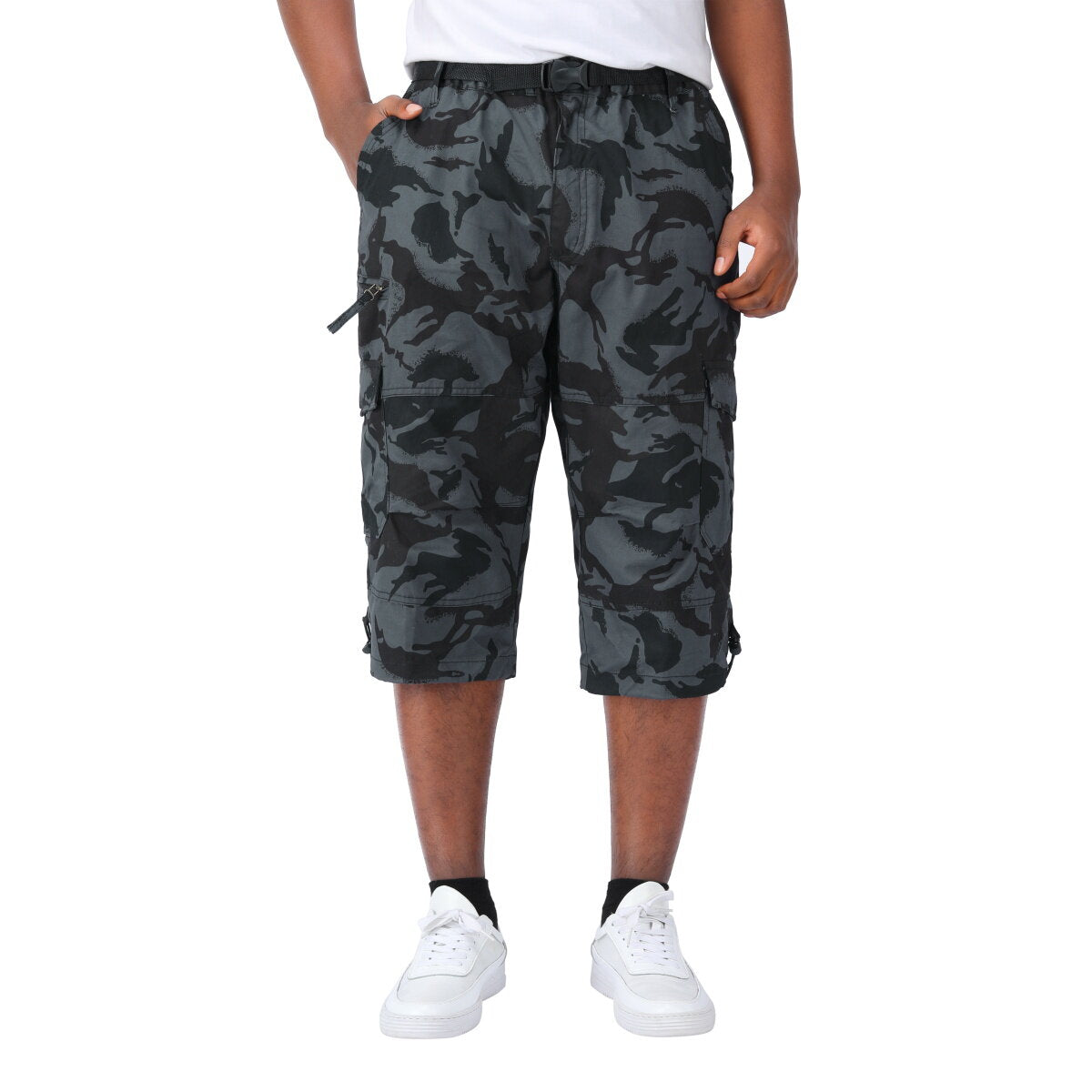 Youthup Mens Multi-Pocket Cargo Pants Loose Cropped Trousers