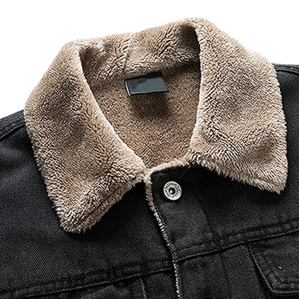 Youthup Mens Fleece Lined Coat Thick Denim Jacket