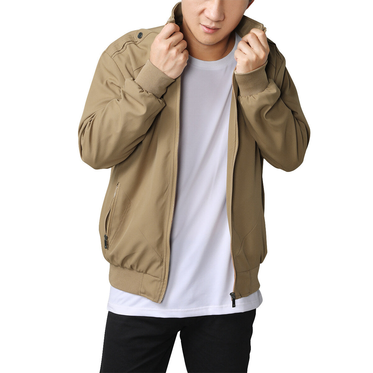 YOUTHUP Mens Classic Simple Solid Color Stand Collar Sports Bomber Jacket