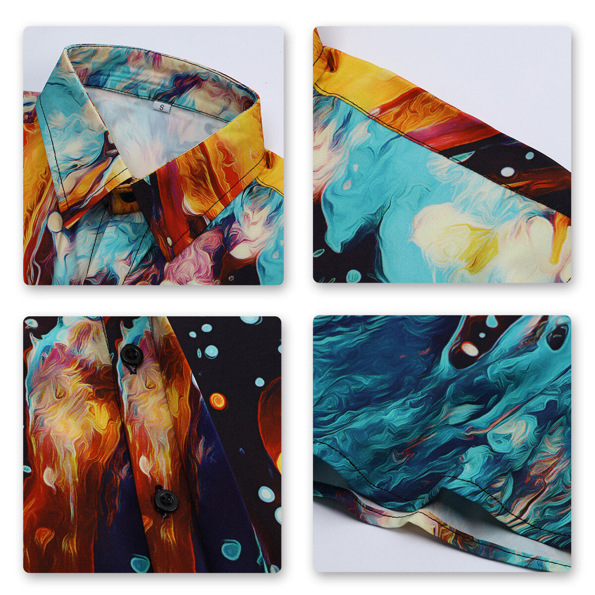 Youthup Mens Shiny Oil Paint Short Sleeve Shirt