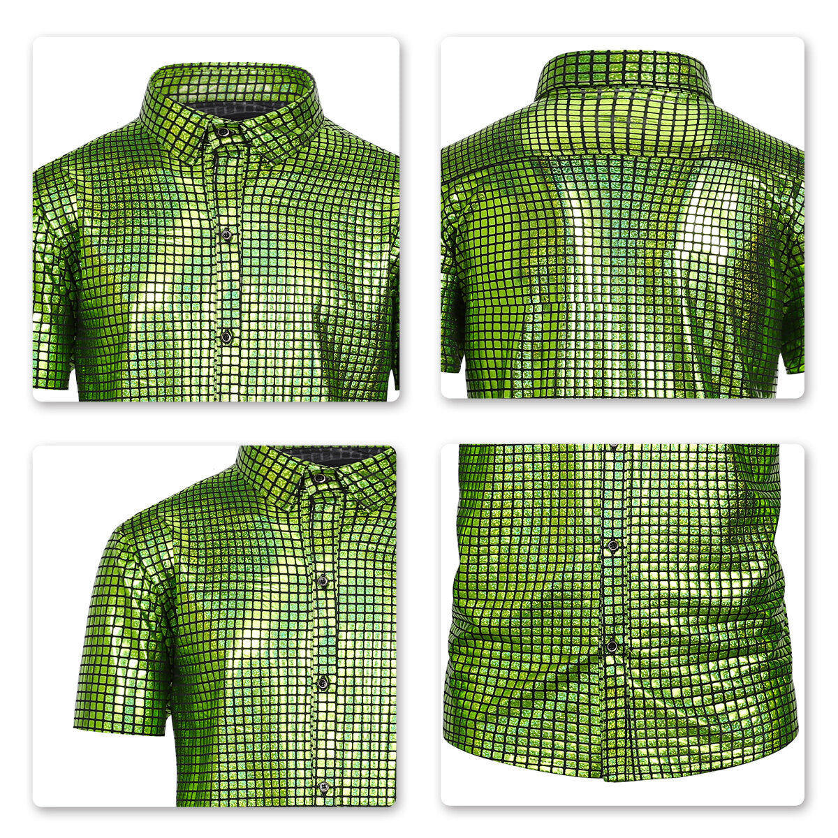 Youthup Mens Plaid Shiny Party Shirt