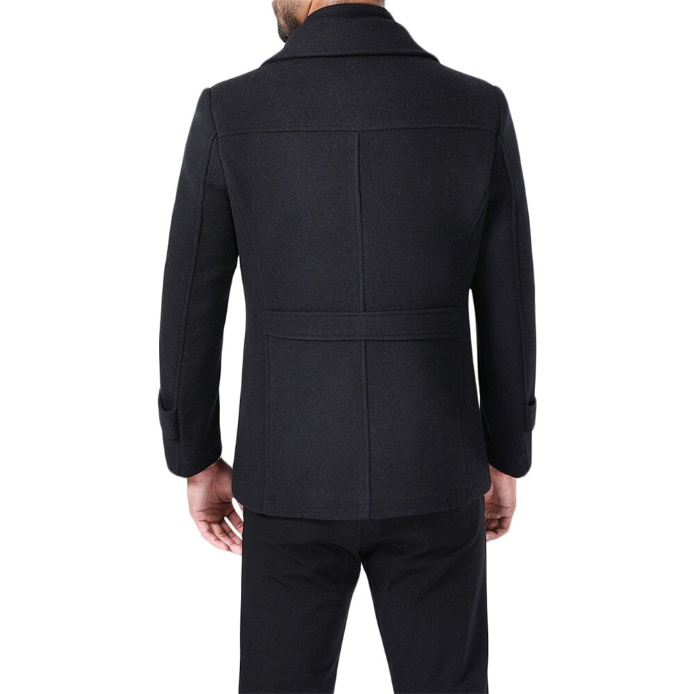 Youthup Mens Short Overcoat Fake Two-Piece Wool Jacket