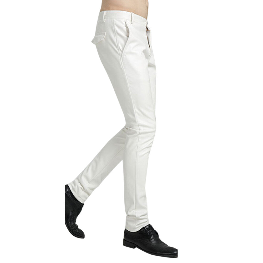 Youthup Mens Fleece-Lined Straight-Leg Leather Pants
