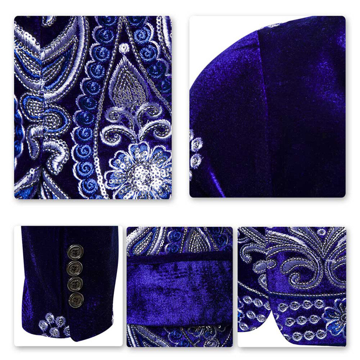 Youthup Mens Velvet Embroidered Jacket Show Party Evening Suit Blazer