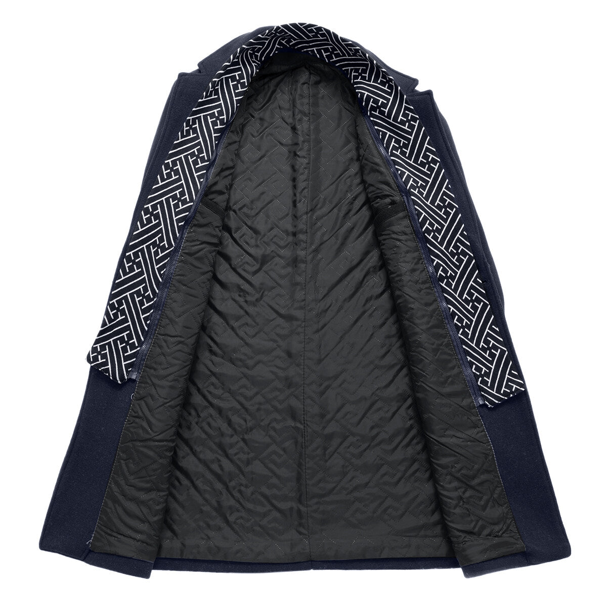 YOUTHUP Mens Long Wool Coat Winter Double Collar Casual Jacket