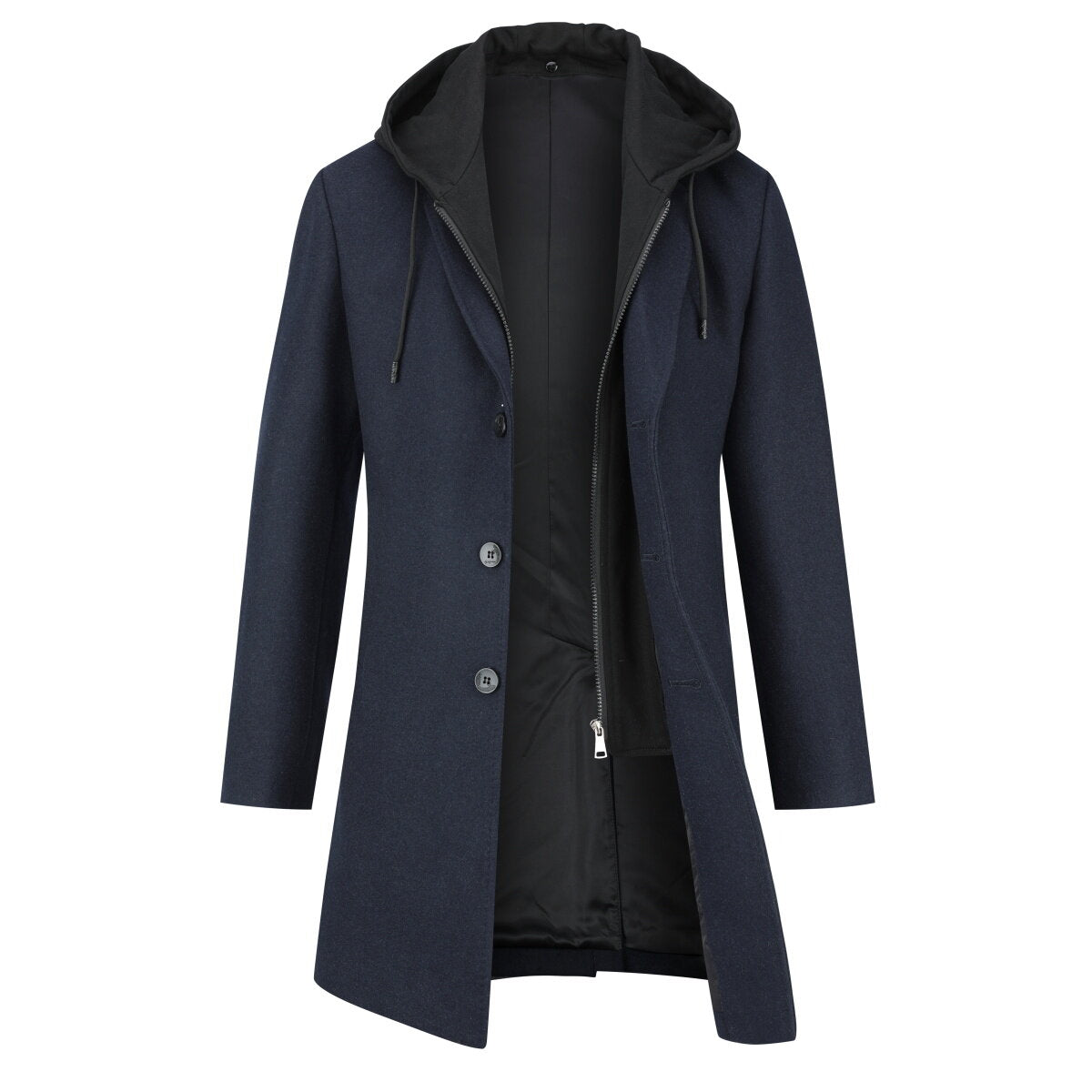 YOUTHUP Mens Hooded Wool Coat Winter Casual Padded Long Peacoat