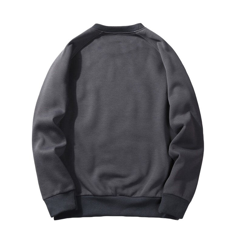 YOUTHUP Mens Fleece Sweater Round Neck Solid Color Casual Pullover Dark