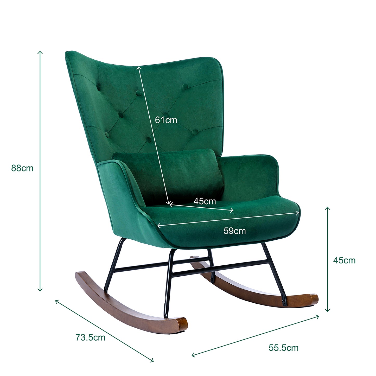 Cadeira de Balanço HomeMiYN com Banco Acompanhante (87x66x90cm - Metal/Madeira - green)