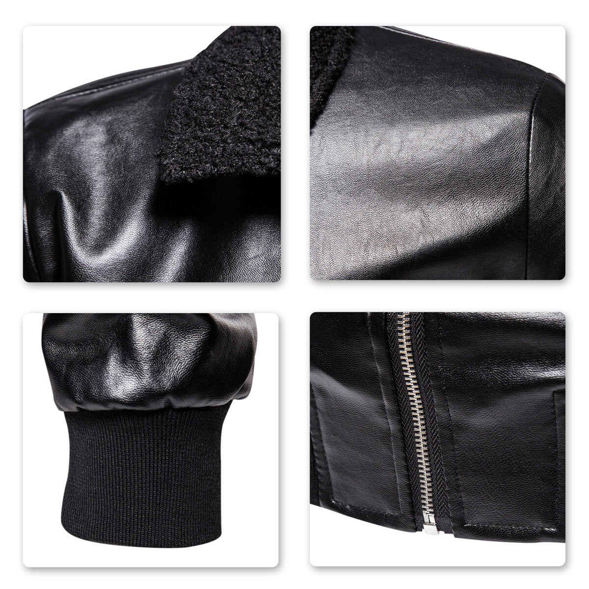 Youthup Mens Zipper Fur Collar Lapel Outwear Coat Leather Jacket