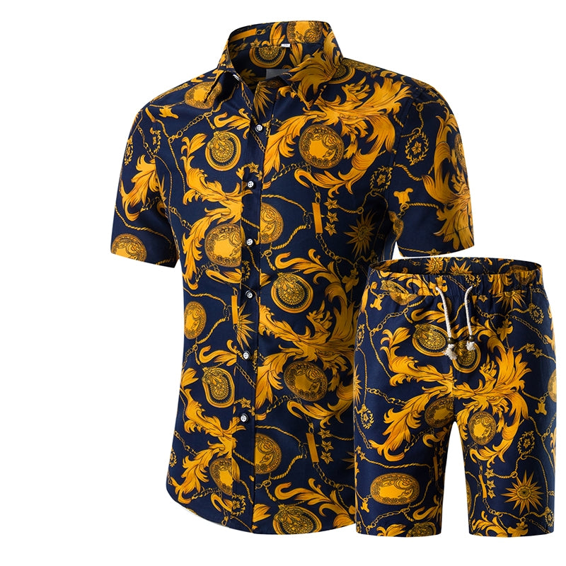 Youthup Mens 2-Piece Floral Tracksuit Short Sleeve Top and Shorts