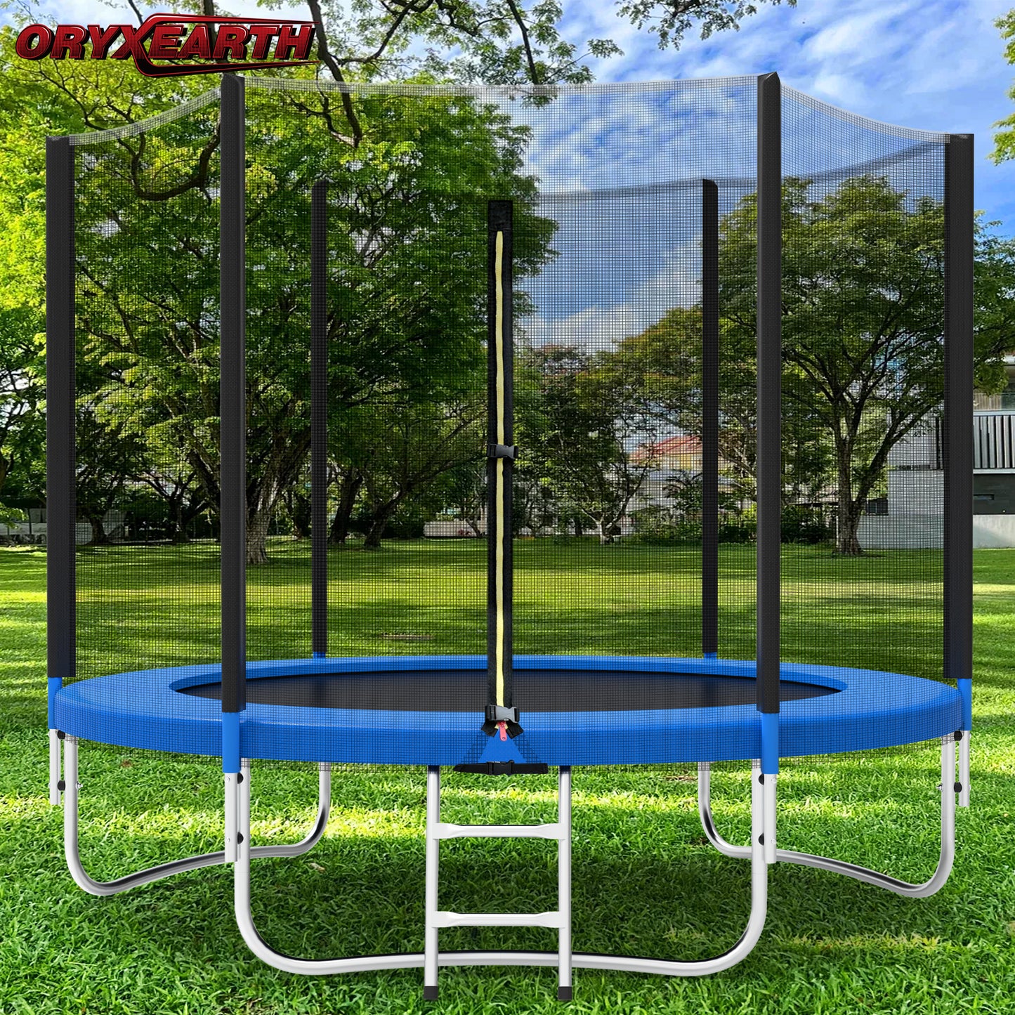 Trampoline Jardin 244 cm - Pour Enfants & Adultes - Filet Sécurité Intégré + Bâche Protection - Noir/Bleu