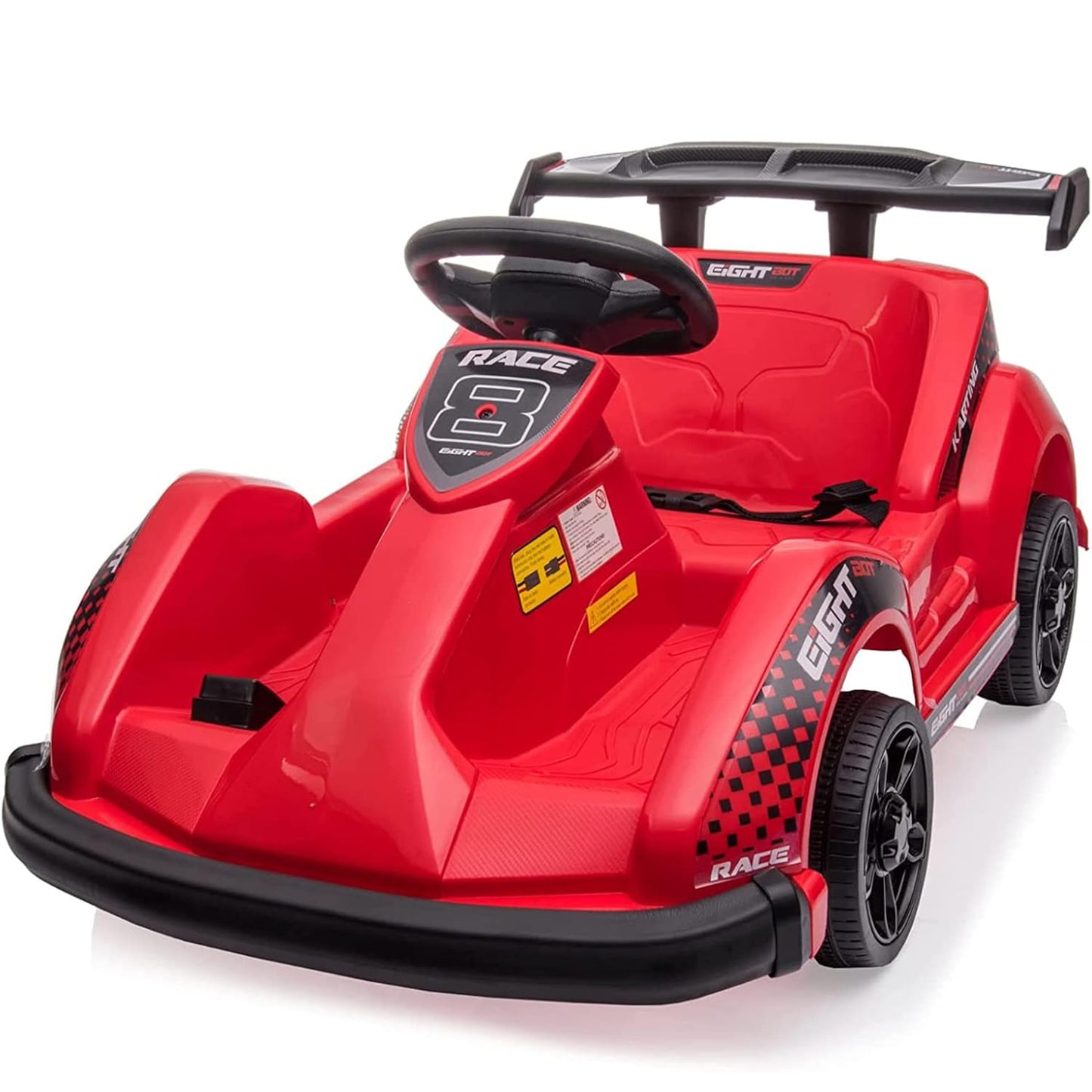 HOMEMIYN Elektrisches Gokart, batteriebetriebenes Rennauto mit 6 V, Fernbedienung, Sicherheitsgurt, langsamem Start, Musik (rot).