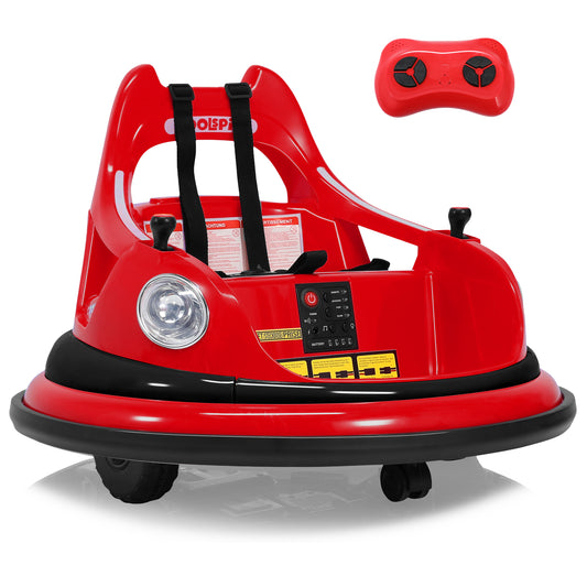 HOMEMIYN Voiture tampon électrique 12V à 2 vitesses, certifiée ASTM, avec télécommande, musique Bluetooth, lumière LED, rotation à 360°, ceinture de sécurité à cinq points, jouets pour enfants pour garçons et filles de 1,5 à 5 ans, Rouge.