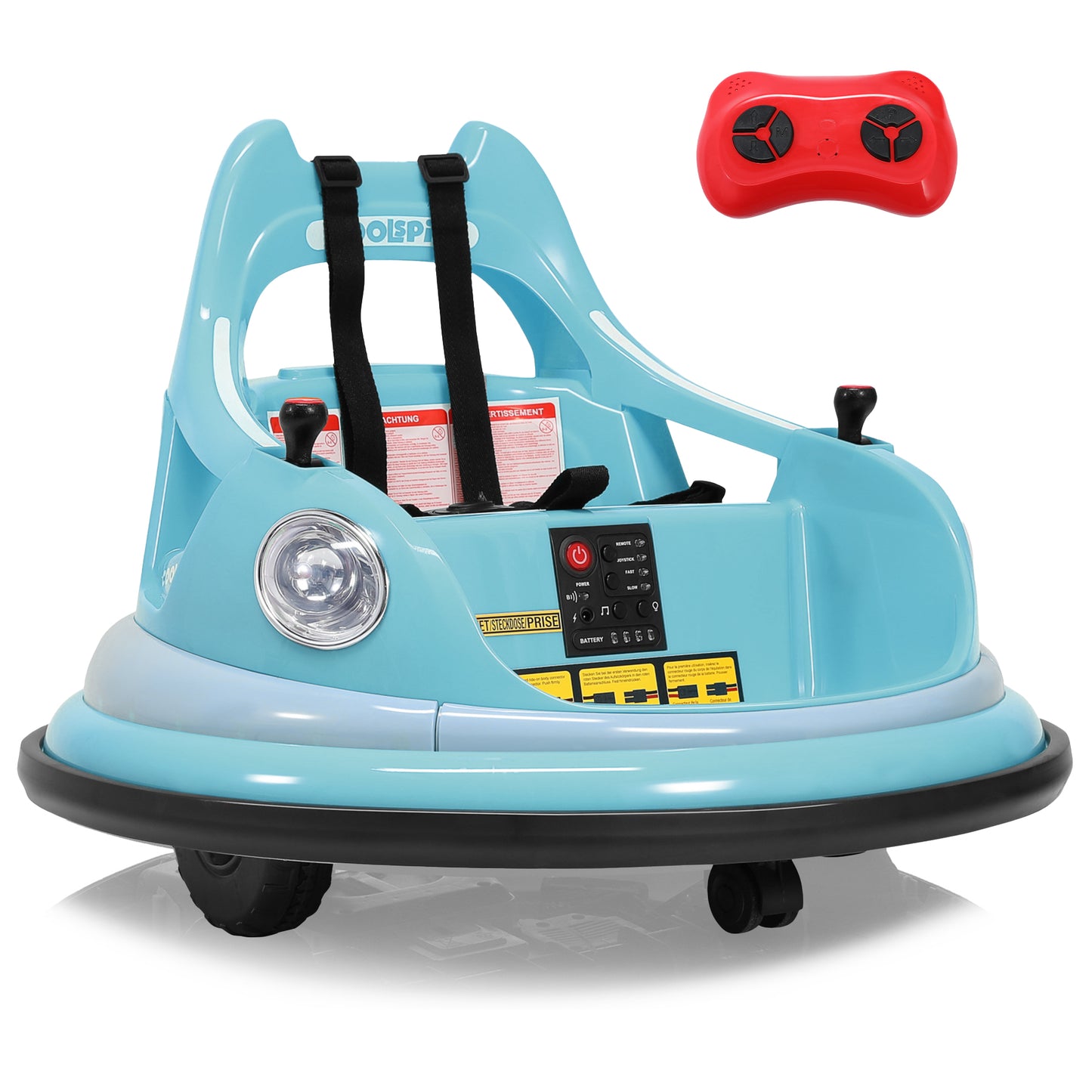 12-V-Elektroroller mit 2 Geschwindigkeiten, ASTM-zertifiziert, mit Fernbedienung, Bluetooth-Musik, LED-Licht, 360°-Drehung, 5-Punkt-Sicherheitsgurt, blau.