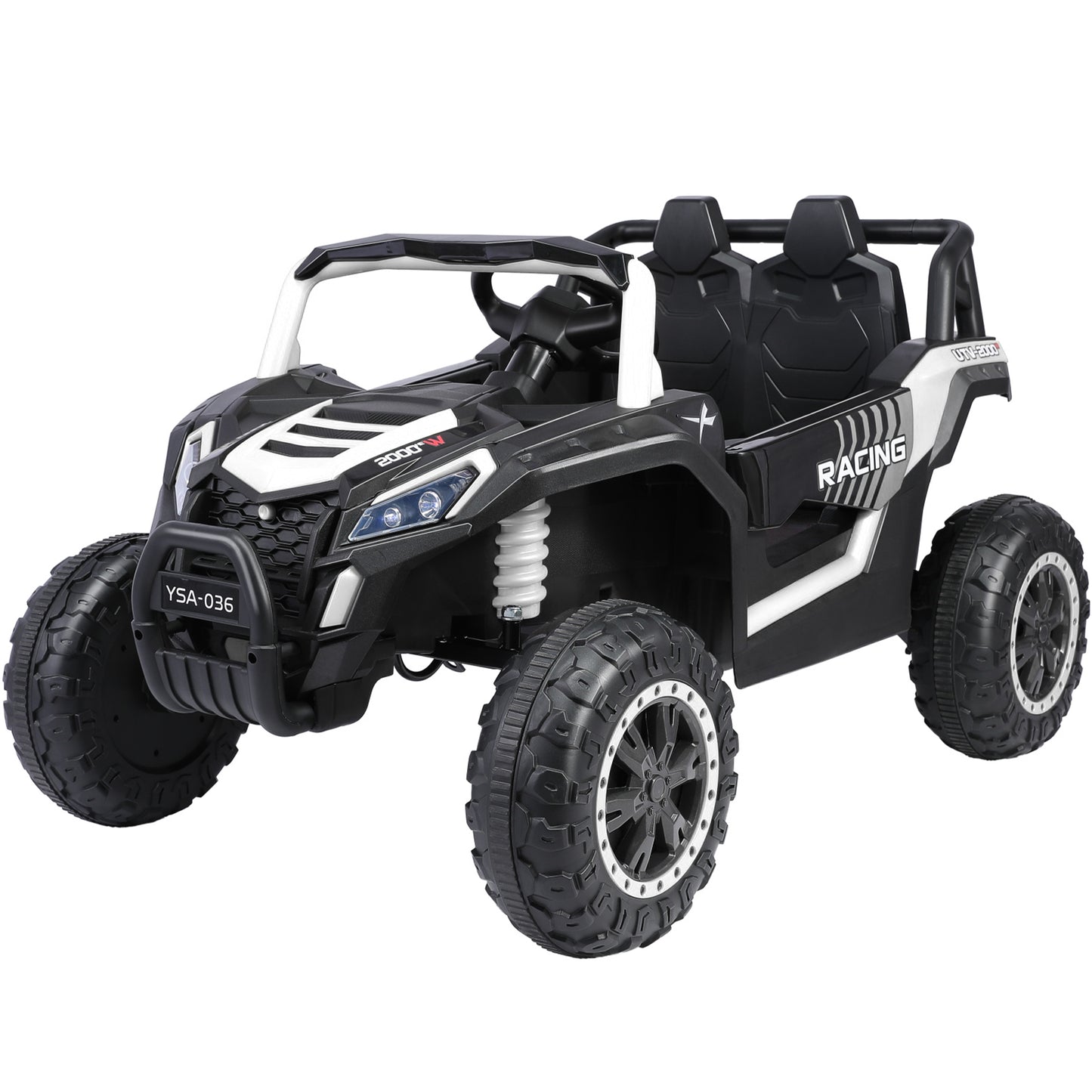 24V elektrische 6-wieler pick-up truck voor kids, 4WD, afstandsbediening, veiligheidsgordel, Bluetooth & achteruitrijwaarschuwing. Donkerzwart