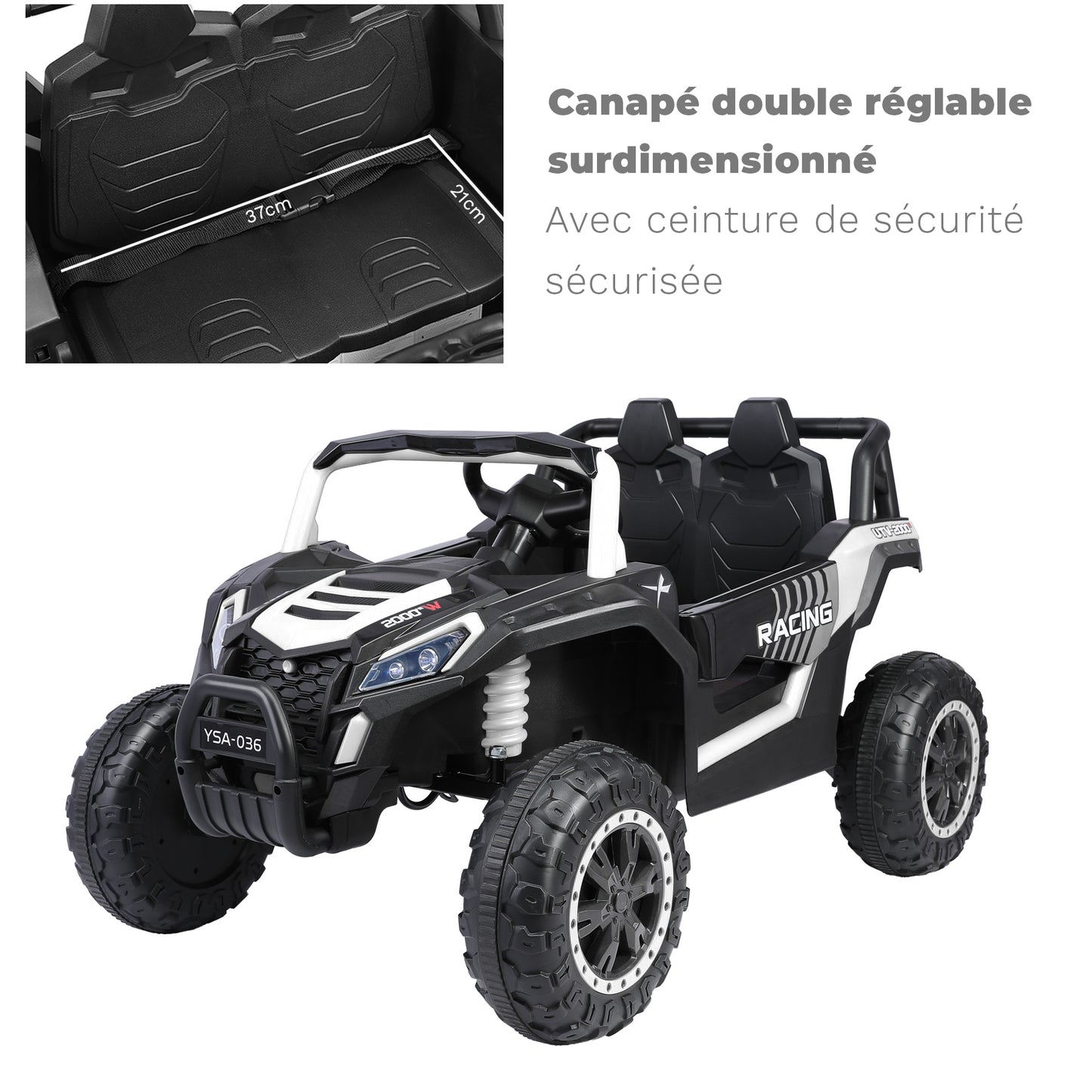 24V elektrische 6-wieler pick-up truck voor kids, 4WD, afstandsbediening, veiligheidsgordel, Bluetooth & achteruitrijwaarschuwing. Donkerzwart
