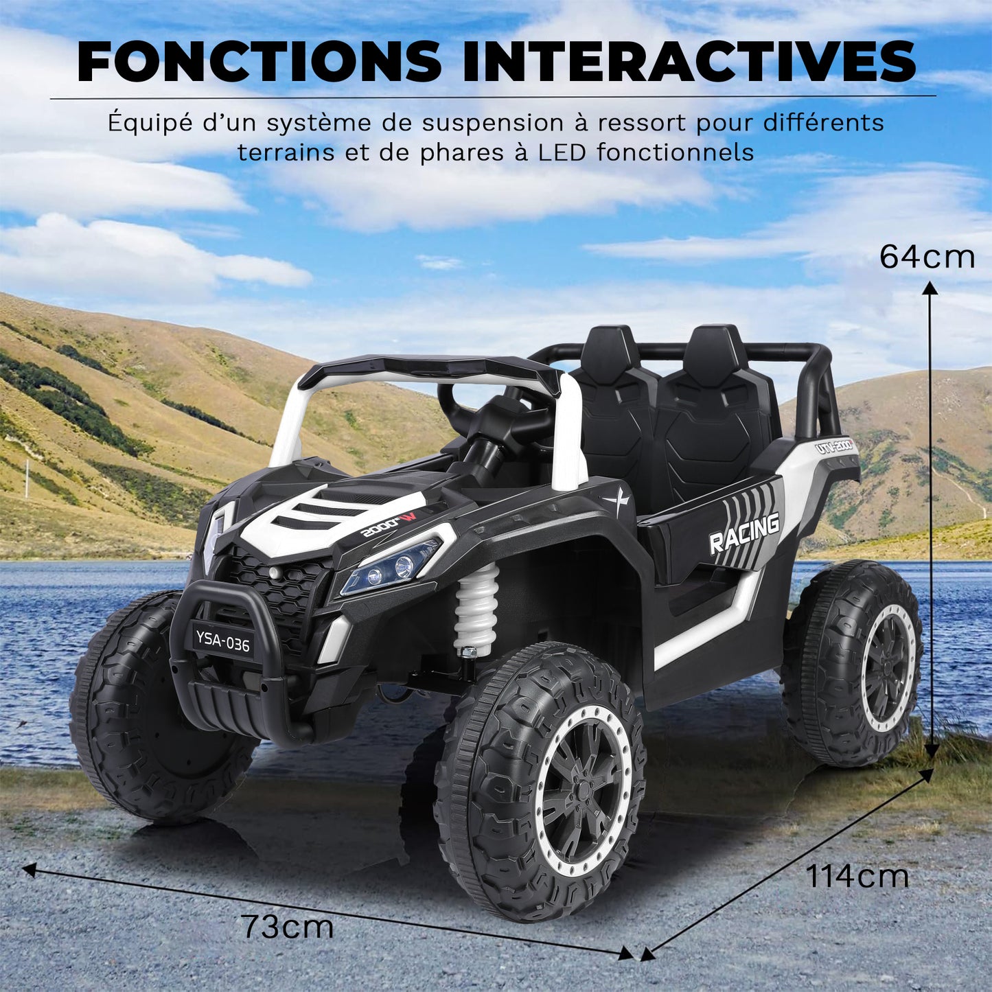 Voiture électrique 24 V pour enfants, camion à quatre roues motrices avec télécommande, camionnette à 6 roues pour enfants avec ceinture de sécurité, espace de rangement, Bluetooth, son d'avertissement de marche arrière (noir foncé)