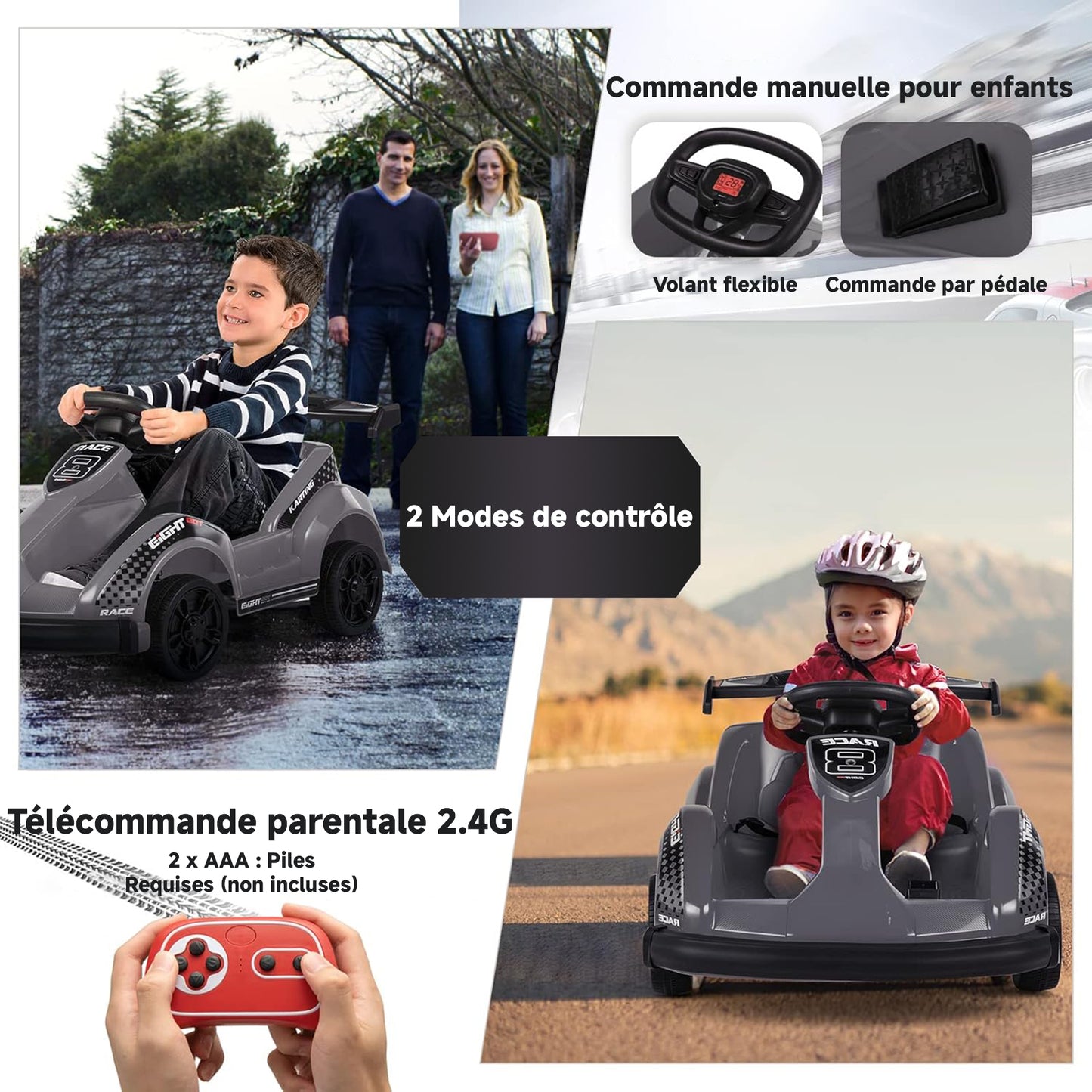 HOMEMIYN 6V Elektro-Kart mit Fernbedienung, Sicherheitsgurt & Musik für Kinder (Schwarz)