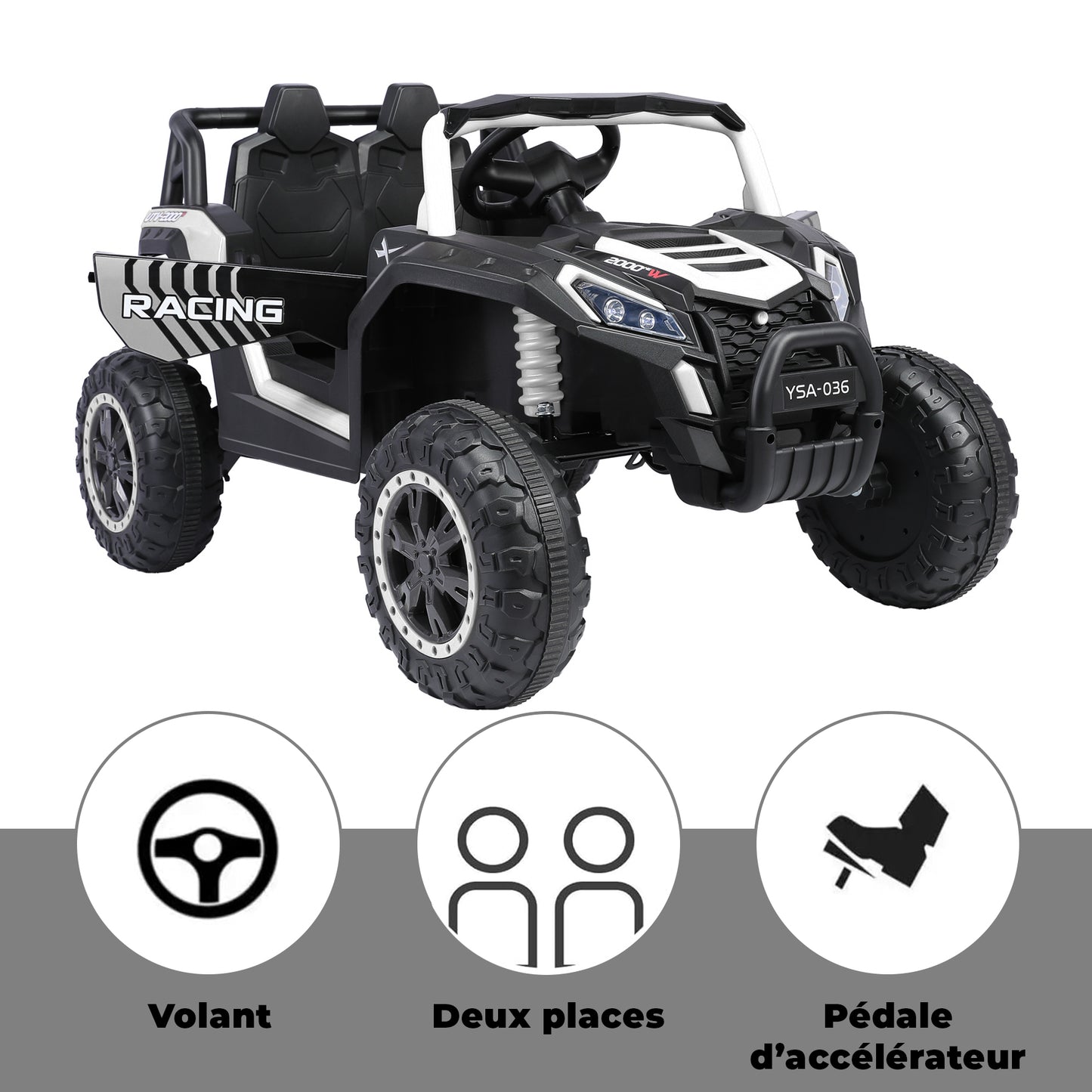 Voiture électrique 24 V pour enfants, camion à quatre roues motrices avec télécommande, camionnette à 6 roues pour enfants avec ceinture de sécurité, espace de rangement, Bluetooth, son d'avertissement de marche arrière (noir foncé)