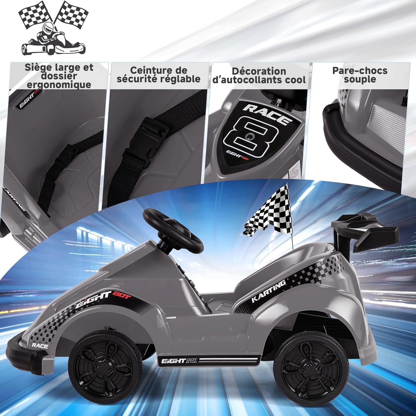 HOMEMIYN 6V Elektro-Kart mit Fernbedienung, Sicherheitsgurt & Musik für Kinder (Schwarz)