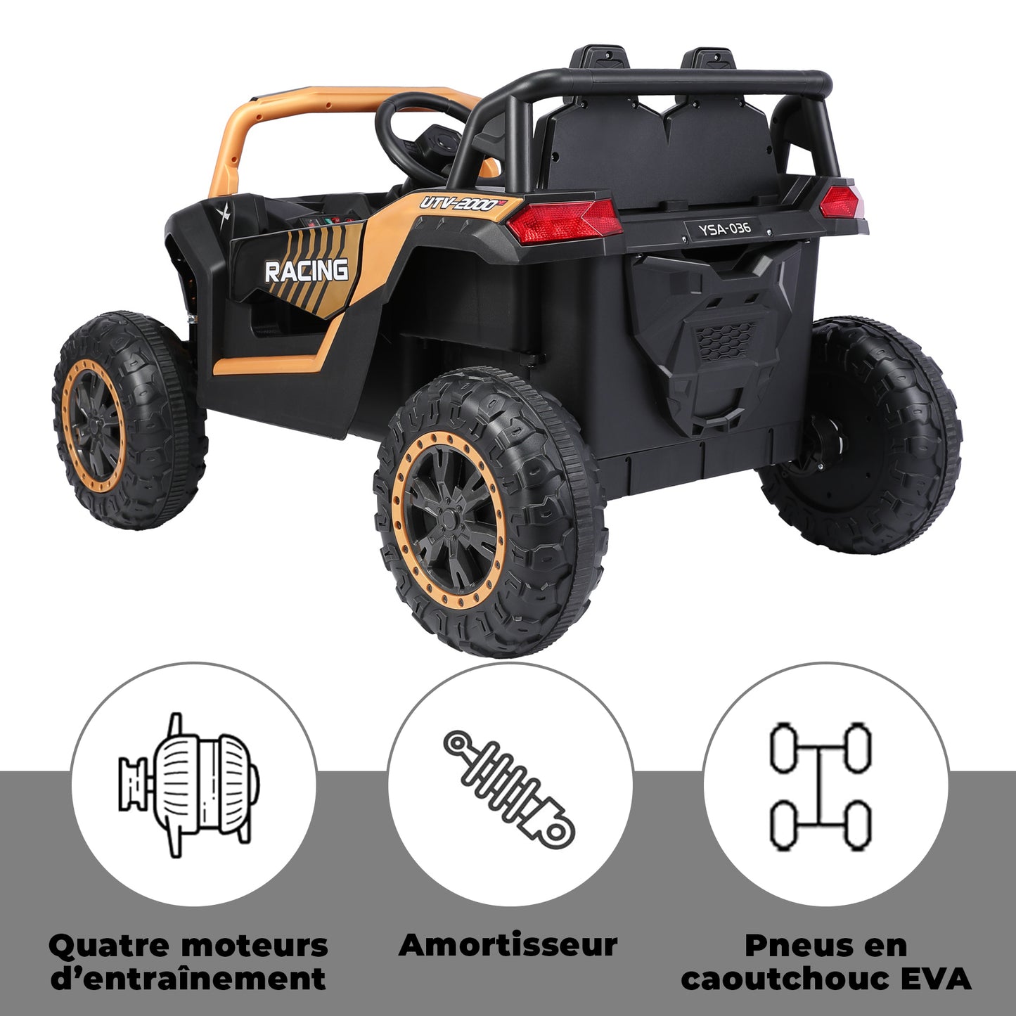 24-V-Elektroauto für Kinder, Allrad-Truck mit Fernbedienung, 6-Rad-Pickup-Truck für Kinder mit Sicherheitsgurt, Stauraum, Bluetooth, Rückfahrwarnung (Dunkelschwarz)