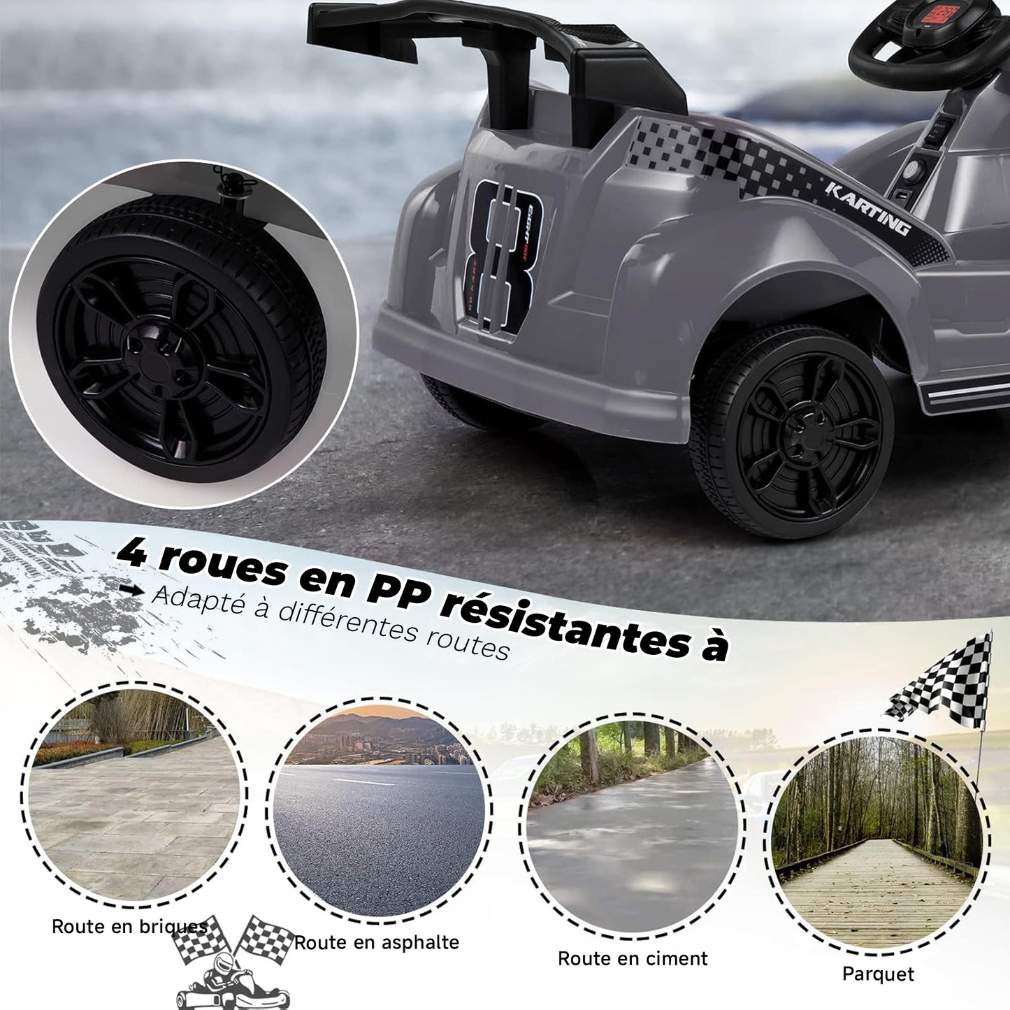 HOMEMIYN 6V Elektro-Kart mit Fernbedienung, Sicherheitsgurt & Musik für Kinder (Schwarz)