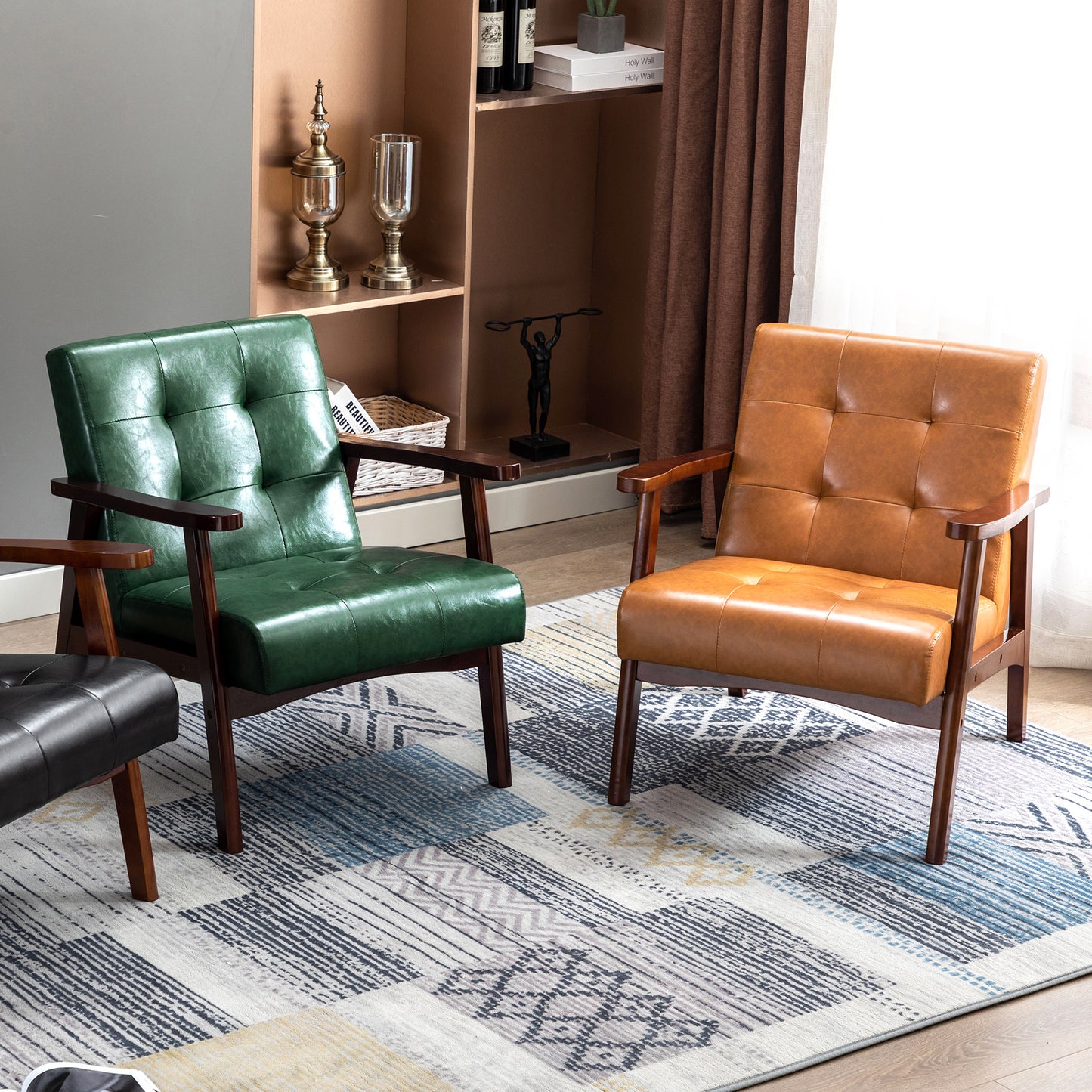Sillón de Madera Maciza con Diseño Escandinavo Moderno - Cuero Natural Hipoalergénico Gris para Salón, Oficina o Dormitorio, Dimensiones 67x76x76 cm