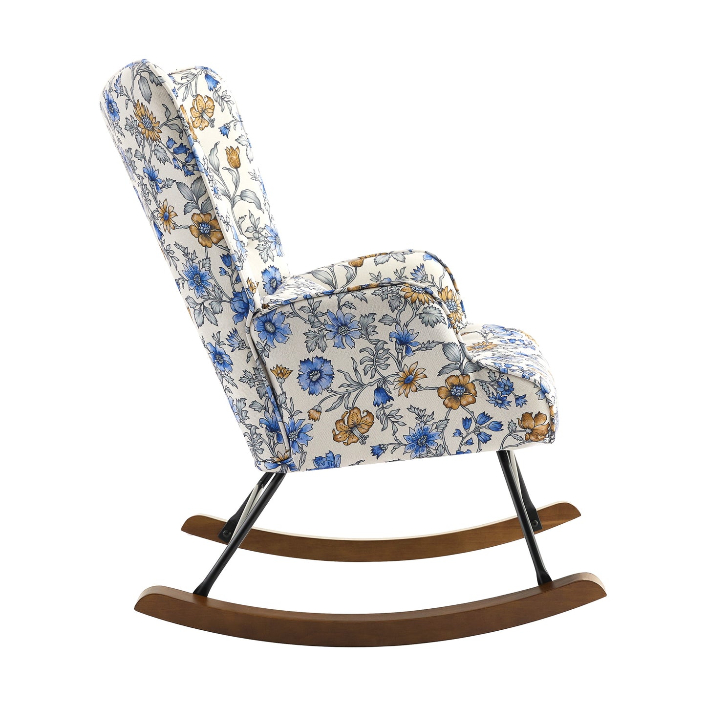 Cadeira de Balanço HomeMiYN(87x66x90cm Veludo/Metal/Madeira Azul e Branco)