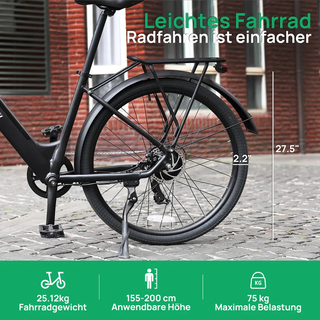 Bicicleta Elétrica Oryxearth 250W-SHIMANO7V (rodas de 27,5 cm - Preto mate)
