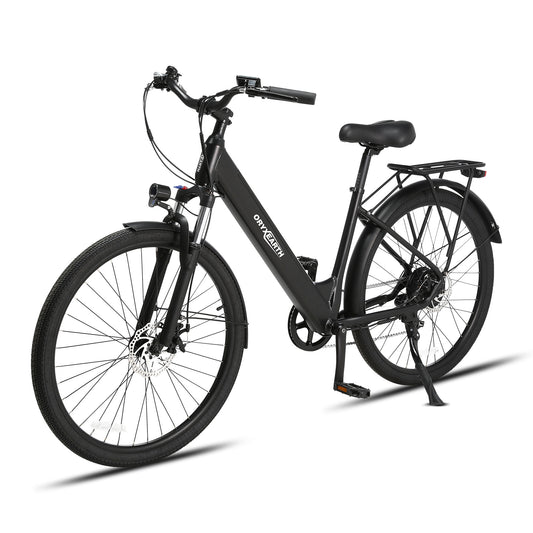 Fiets met Elektrische Ondersteuning Oryxearth City / Pedelec, SHIMANO 7 Versnellingen, Motor 250W, 5 Ondersteuningsmodi, Zwart.