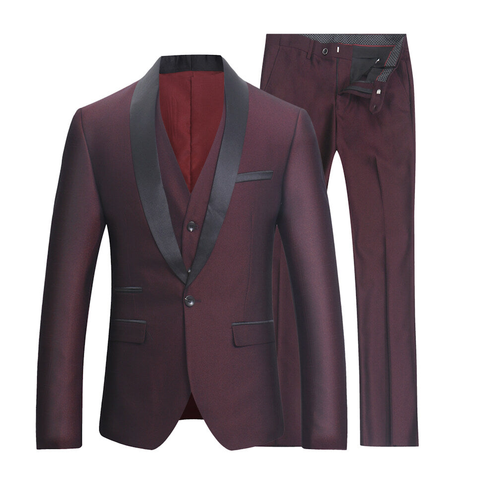 YFFUSHI Mens Slim Fit Shawl Lapel Tuxedo 3 Piece Wedding Dress Suit Set