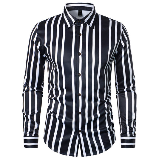 YFFUSHI Mens Casual Striped Shirt Slim Fit Party Holiday Print Tops