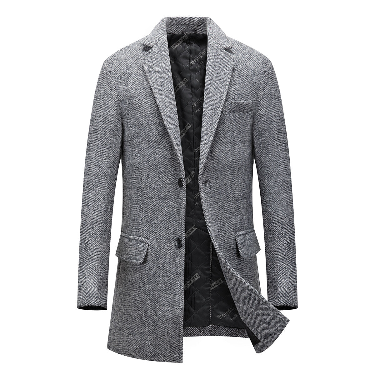 YFFUSHI Mens Knitted Wool Coat Windproof Solid Color Lapel Long Coat