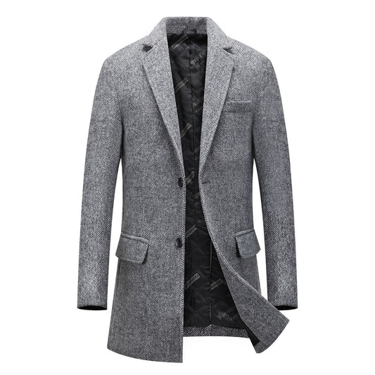 YFFUSHI Mens Knitted Wool Coat Windproof Solid Color Lapel Long Coat