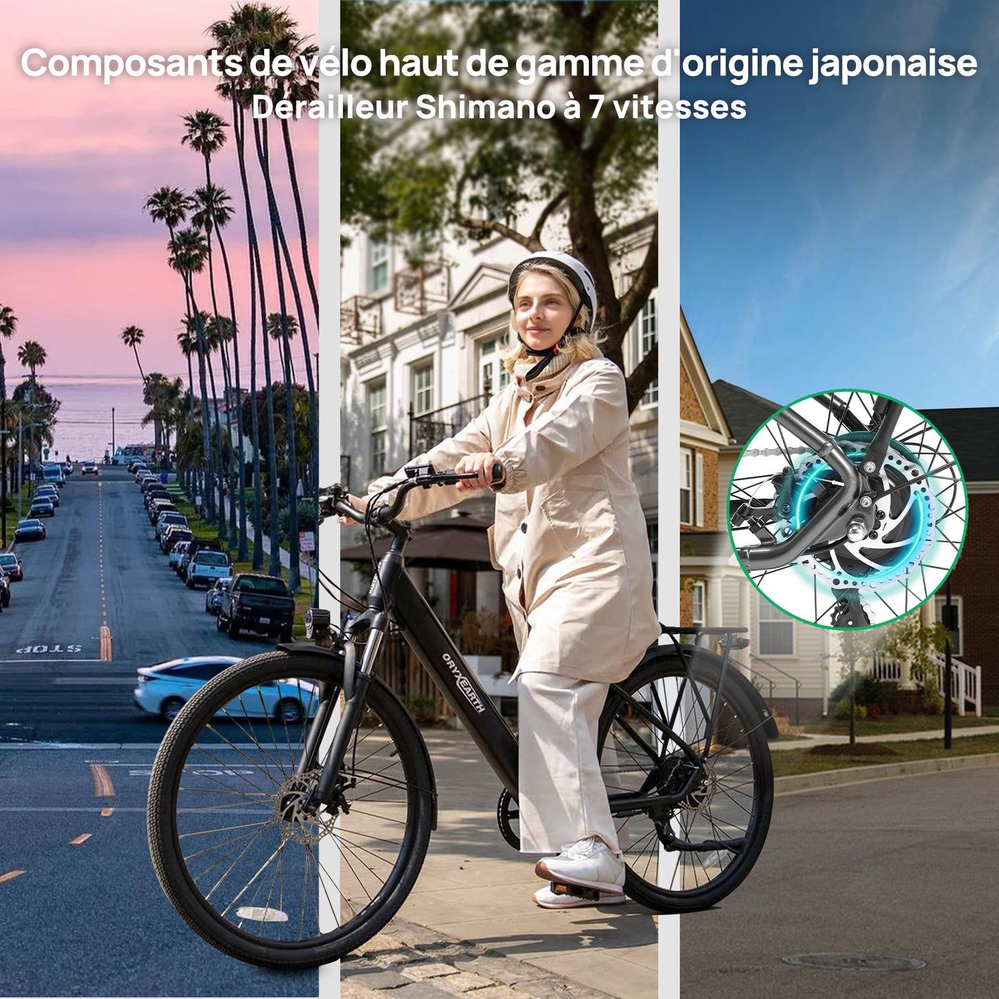 Fiets met Elektrische Ondersteuning Oryxearth City / Pedelec, SHIMANO 7 Versnellingen, Motor 250W, 5 Ondersteuningsmodi, Zwart.