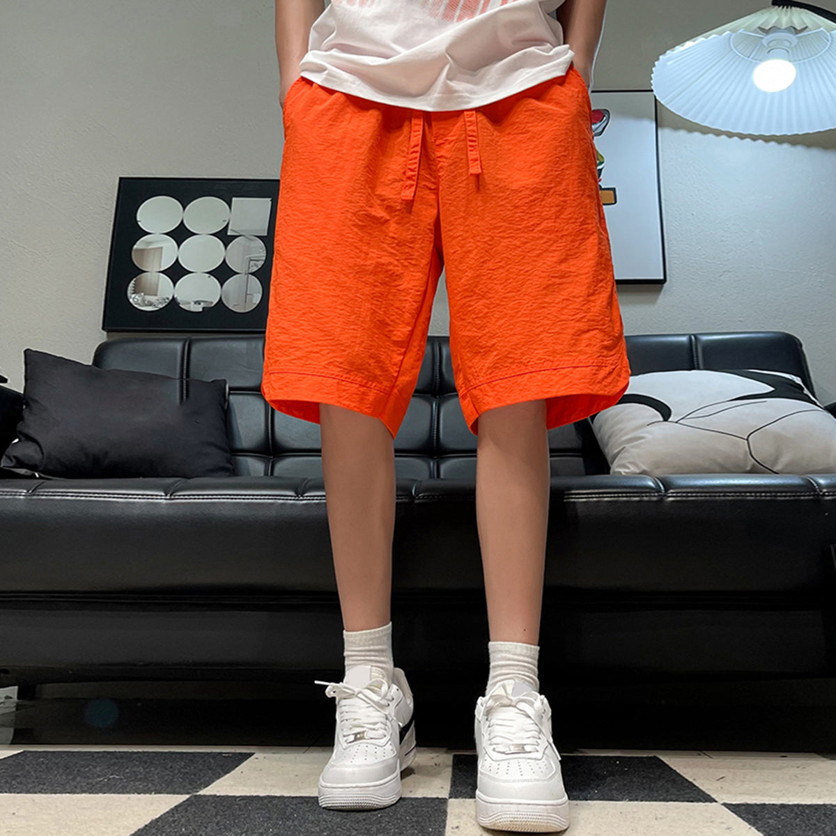 YOUTHUP Mens Drawstring Straight Sportsman Shorts Cropped Pants