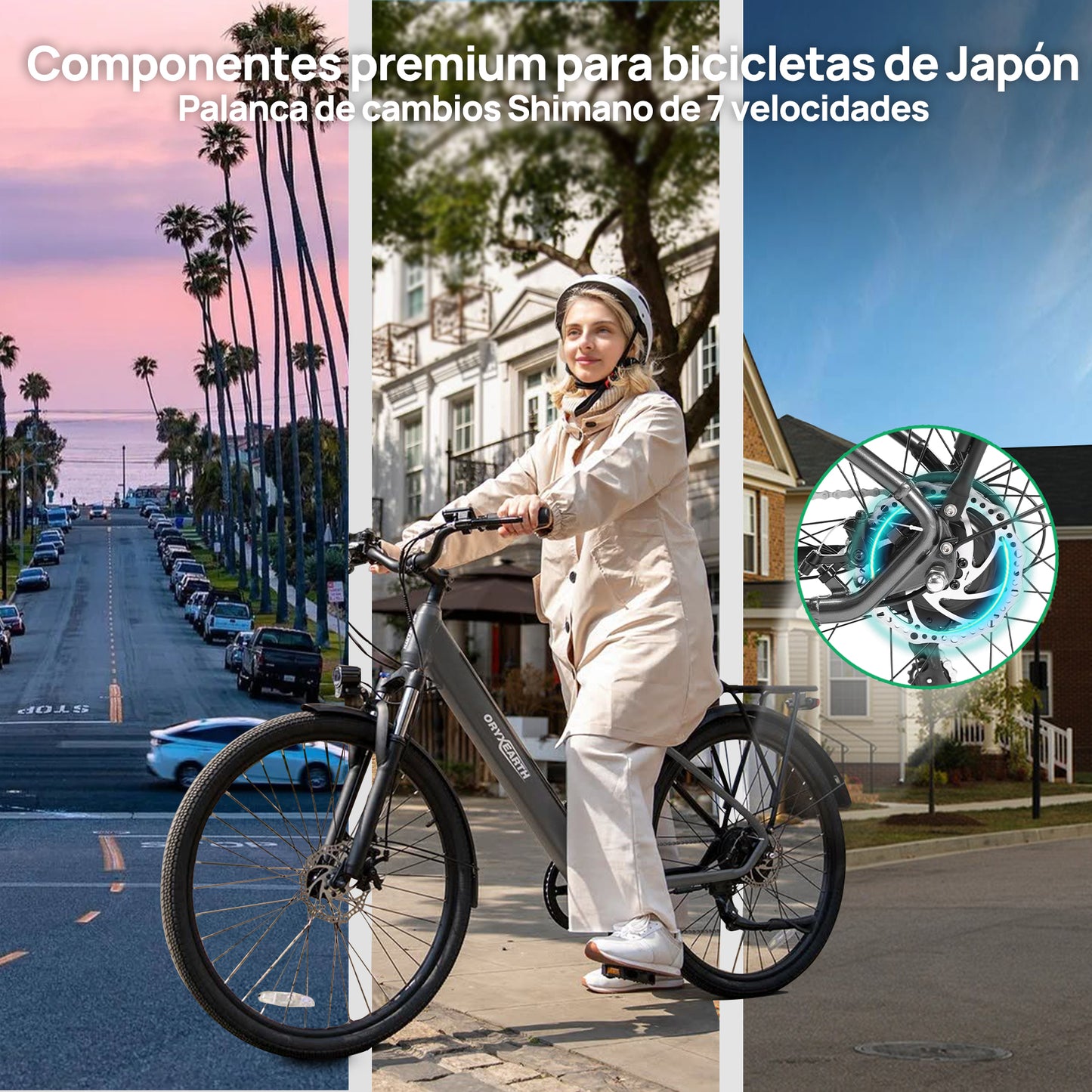 Bicicleta eléctrica urbana Oryxearth / Pedelec, SHIMANO 7 velocidades, motor de 250 W, 5 modos de asistencia, Gris.