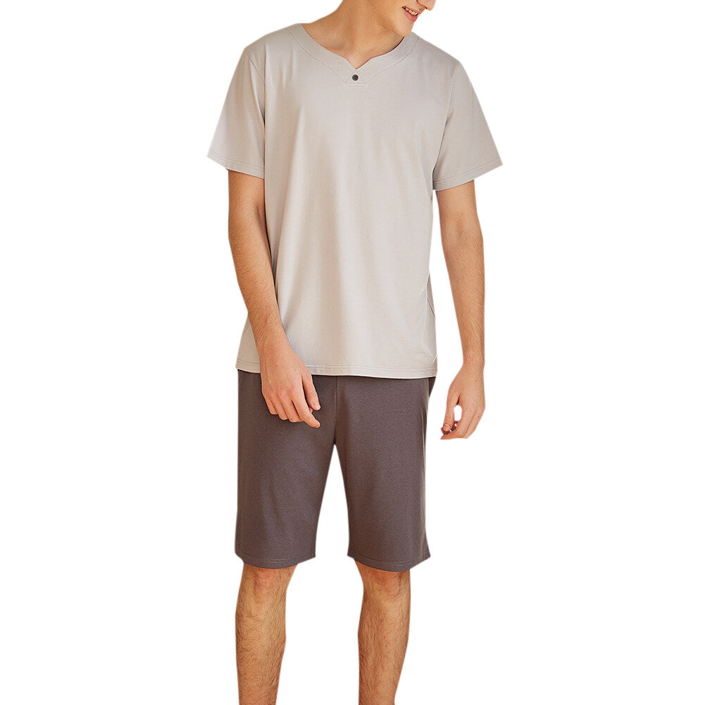 YFFUSHI Mens Homewear Lightweight Soft 2 Piece V Neck Short Pyjamas Set