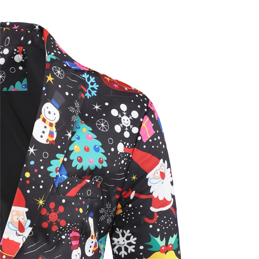 YOUTHUP Mens Christmas Snowman Pattern Slim Fit Suit Blazer