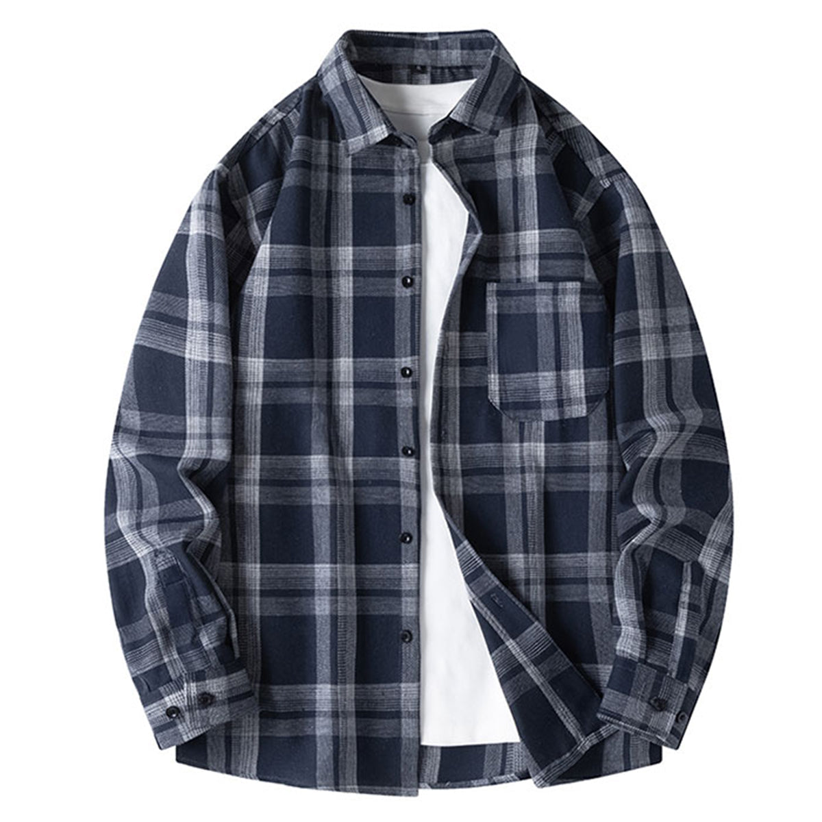 YFFUSHI Mens Plaid Long Sleeve Classic Cotton Shirt