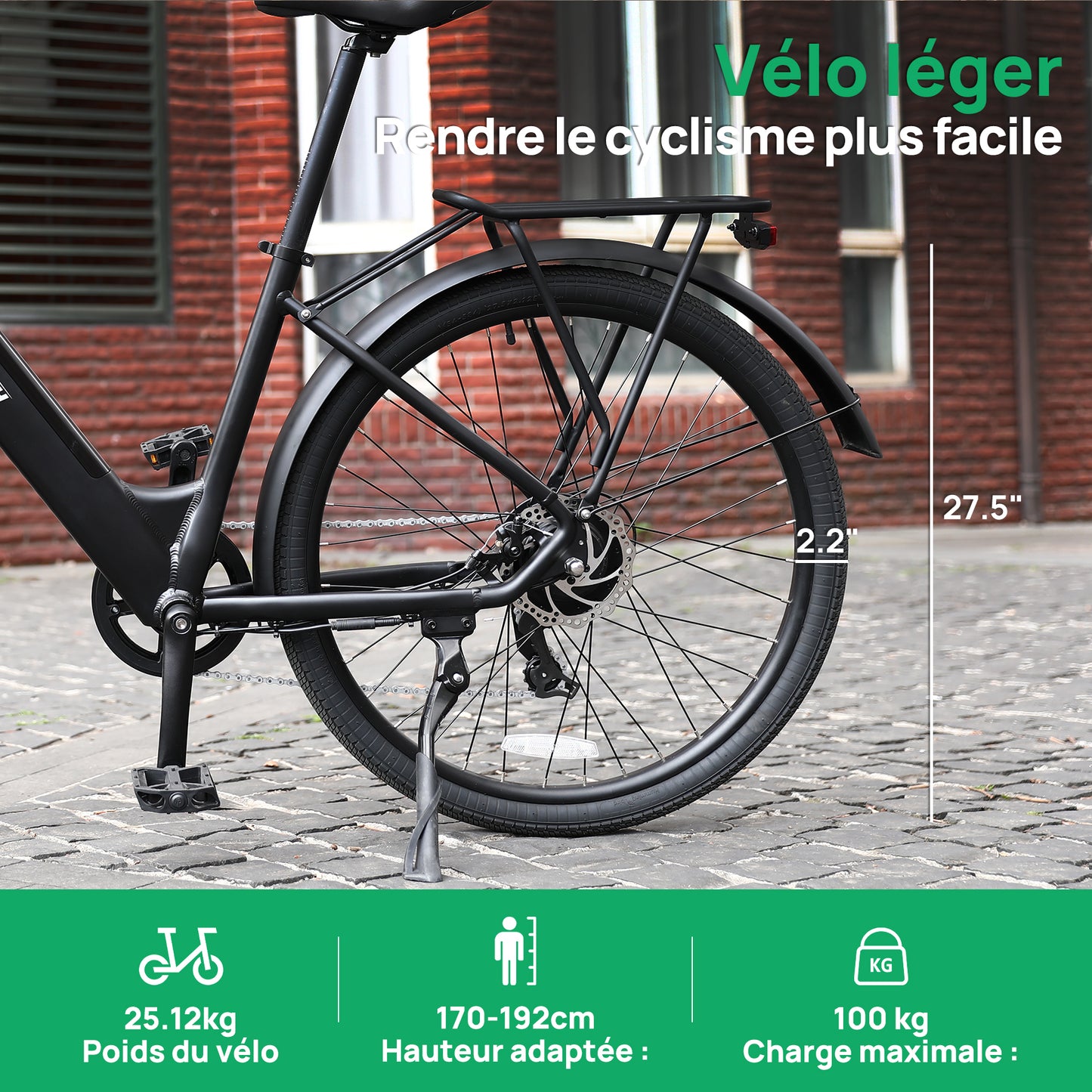 Fiets met Elektrische Ondersteuning Oryxearth City / Pedelec, SHIMANO 7 Versnellingen, Motor 250W, 5 Ondersteuningsmodi, Zwart.