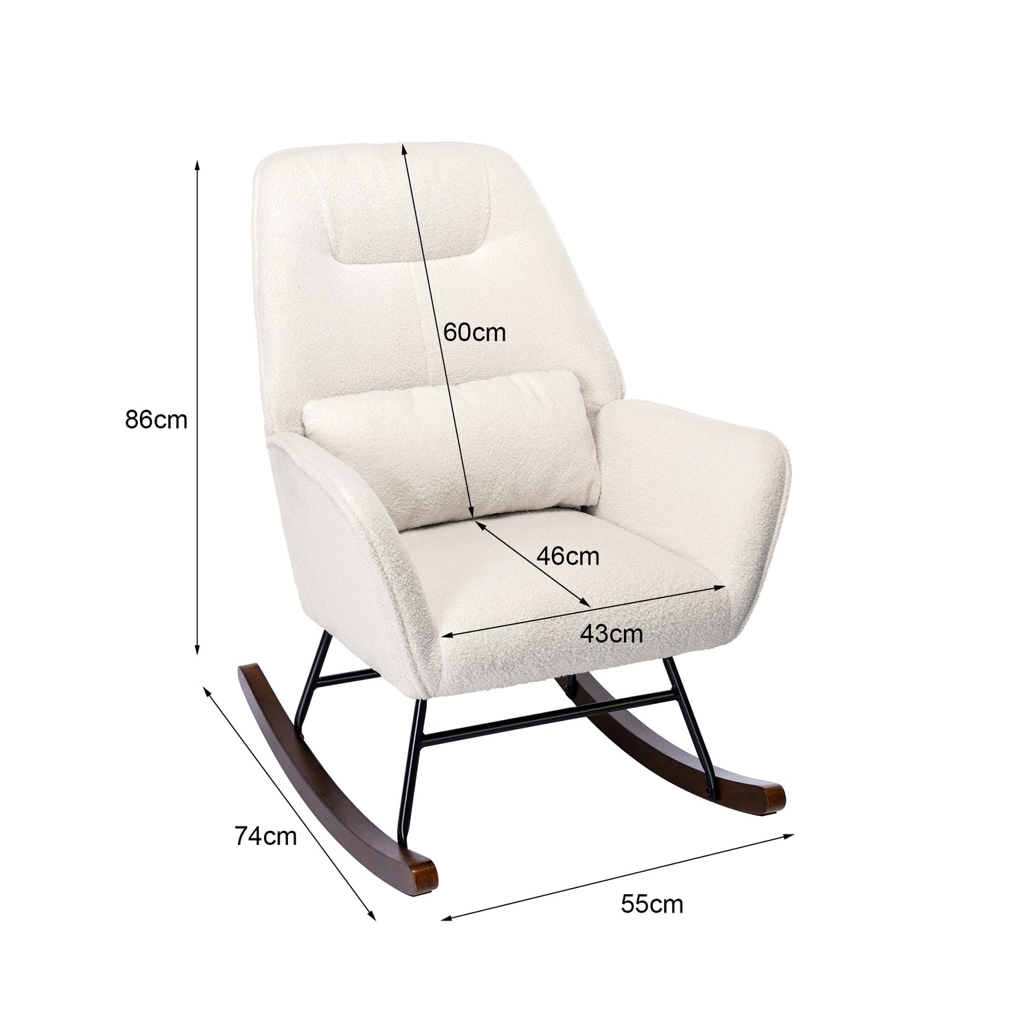 Fauteuil à Bascule en Laine d'agneau Fauteuil en Laine Moderne, Chaise à Bascule Confortable avec Pieds en Bois Massif Beige
