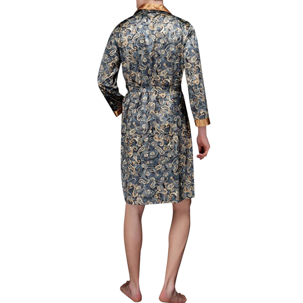 YFFUSHI Mens Floral Bathrobes with Belt Comfortable Soft Smooth Sleepwear