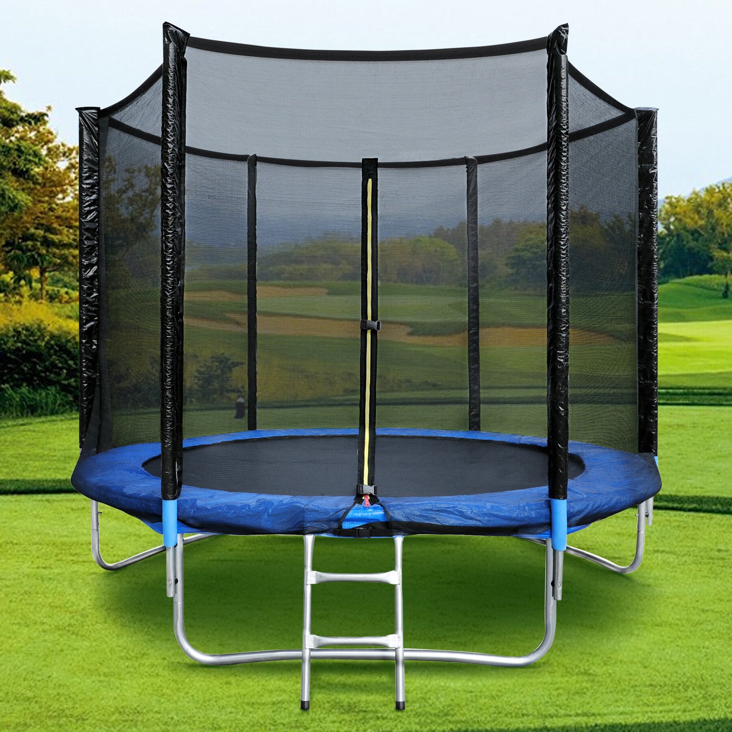 Gartentrampolin für Kinder und Erwachsene Outdoor-Spielzeug 183 cm Schwarz und Blau mit Sicherheitsnetz Schutzhülle
