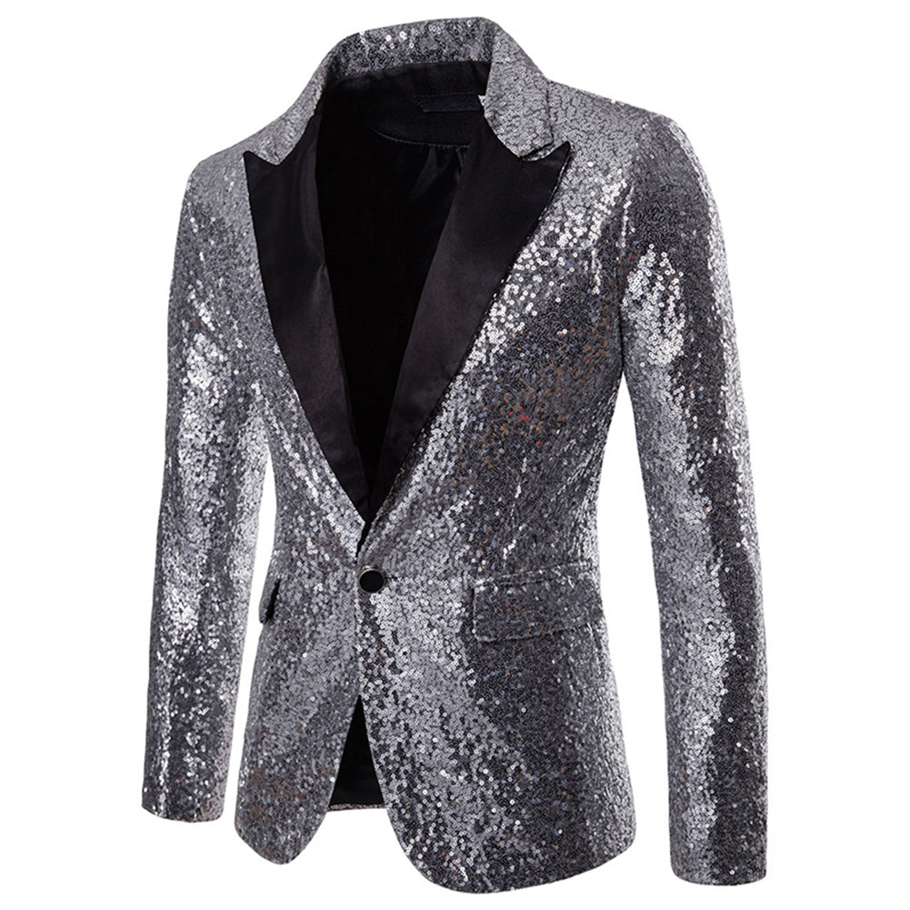 Cloudstyle Mens One Button Sequin Dress Suit Jacket Party Festival Tuxedo Sport Coat