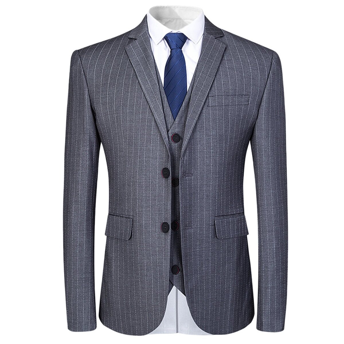 YFFUSHI Mens 3 Piece Suit Slim Fit Pinstripe Formal Suits Notch Lapel Dress Blazer Waistcoat Trousers
