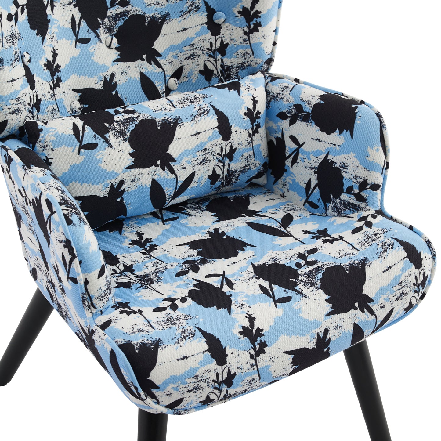 Poltrona HOMEMIYNcom Almofada e Banco ( 76x65x94 cm - Linho Falso -Azul/Branco）