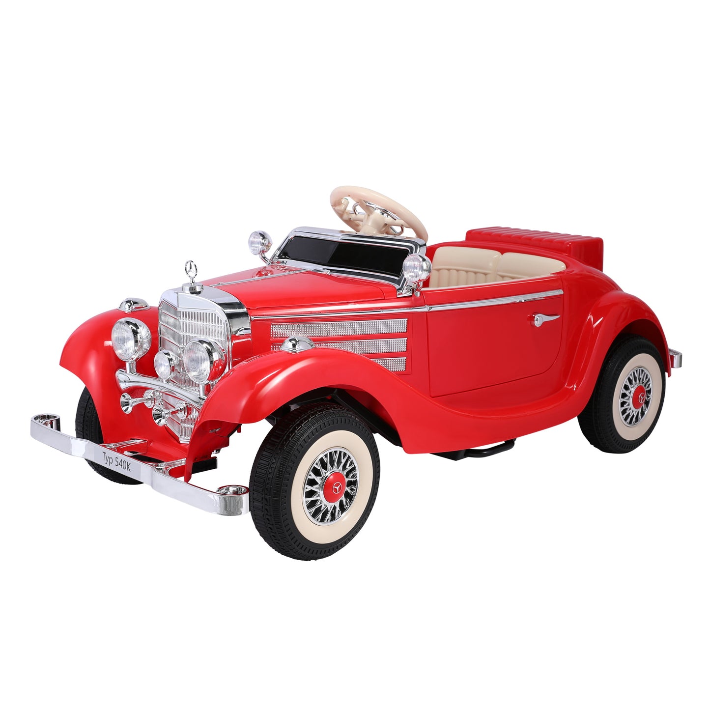 Carro elétrico retro para crianças - ORYXEARTH - Vermelho - Bateria 12V - Velocidade 3-6 km/h