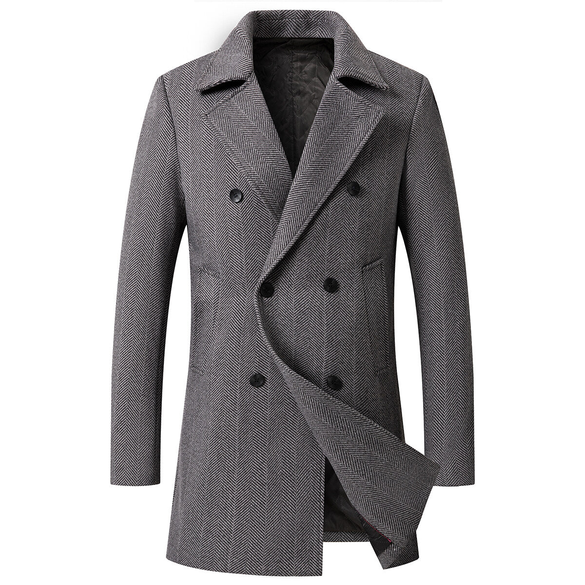 YFFUSHI Mens Casual Windproof Double Breasted Lapel Collar Wool Coat