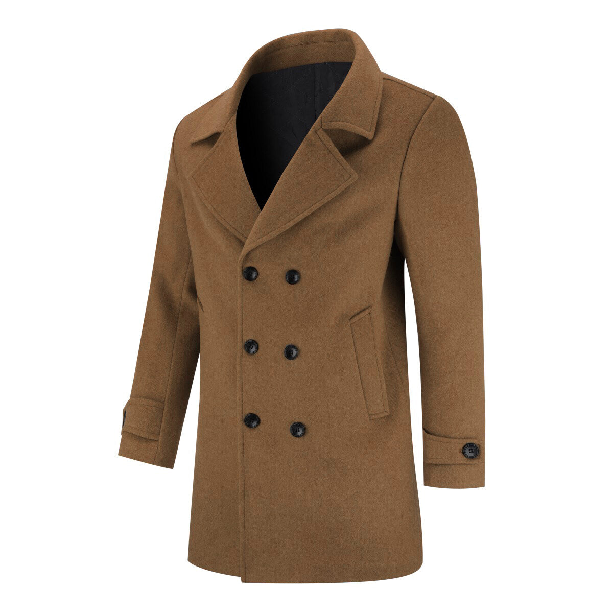 YFFUSHI Mens Double Breasted Wool Coat Solid Color Casual Lapel Jacket